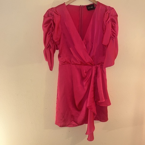 Do+Be Pink Wrap Ruched Sleeves Side Ruffle Sheath Dress S - Picture 2 of 7